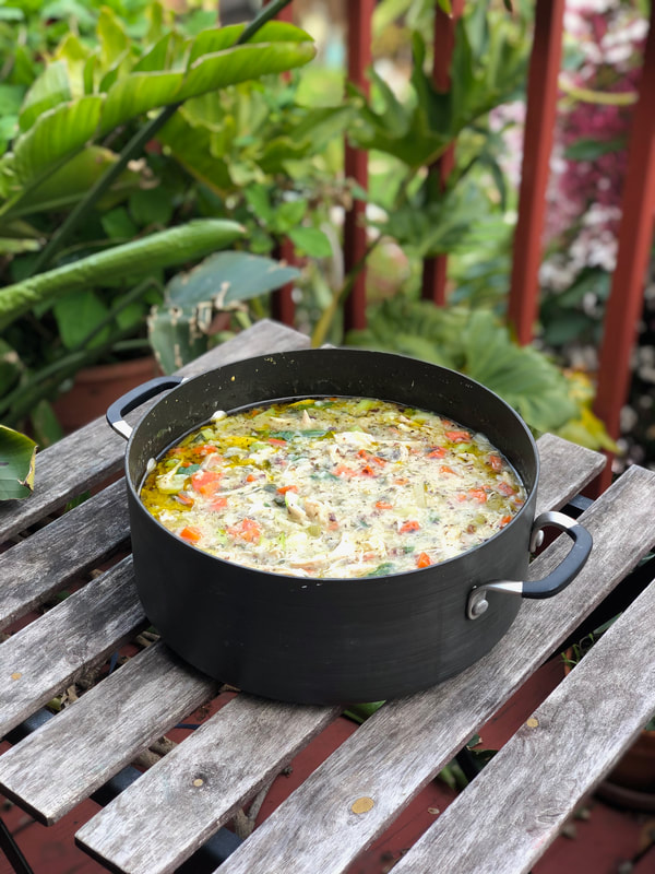 chicken and rice soup in pot